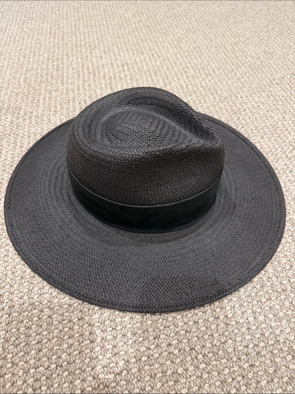 Janessa Leone Black Wide-Brim Straw Fedora with Band